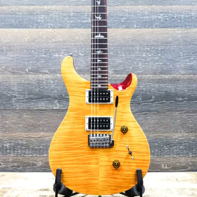 PRS SE Custom 24 Santana Yellow Flame Maple Veneer Top Electric Guitar w/Bag image 2