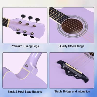 38" Inch Acoustic Guitar Bundle for Beginners Adults with Online Lesson, Cutaway Wood Acustica Guitarra Starter Set Package with Gig Bag, Strap, Steel Strings, Picks, Capos, Stand, Purple 1 image 3