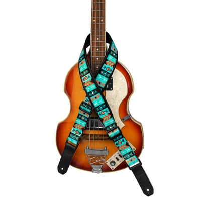 Strap for Guitar Ukrainian Nylon + Leather Ethnic Green Colored image 5
