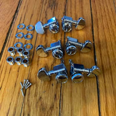 Grover 502C ROTO-GRIP Locking Rotomatics Guitar Tuners, Tuning Machines Set 3+3 18:1 Chrome Tuning Keys with Dunlop Polish Cloth Bundle Tuner Heads with Kidney Button image 1