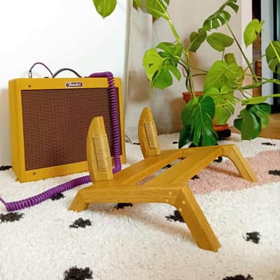 Lakefront Walnut-Dyed Amp Stand: Handmade Solid Wood Guitar Amplifier Stand with Danish Cord detail 2025 - walnut image 1