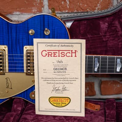 Gretsch USA Custom Shop G6134CS Penguin Master Built by Stephen Stern Flame Maple Top Transparent Blue Stain 2013 w/OHSC image 11