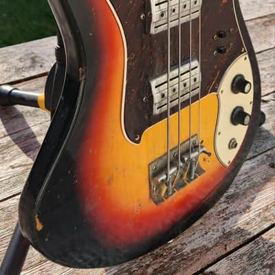 Univox Hi Flyer Bass Tobacco Burst w Speed Bump Pups 1960s Japan image 15