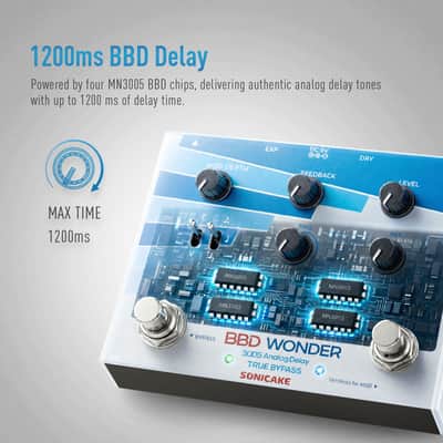 SONICAKE Delay & Modulation Guitar Pedal with Tap Tempo - BBD Wonder QDS-10 | Electric Guitar Bass Effects with 1200ms Delay, Chorus/Vibrato, Support External EXP Pedal, Dry Signal Output, True Bypass image 5