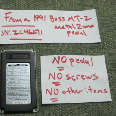 used medium relic'd genuine Boss Bottom Plate (Silver Label Taiwan) for compact (regular) size pedal, from March 1991 - PLATE PART: Metal w/ Silver Finish / BOTTOM LABEL: SLT / EXTERIOR PADDING: Black stiff hardened rubber - NO: pedal/screws/other items image 6
