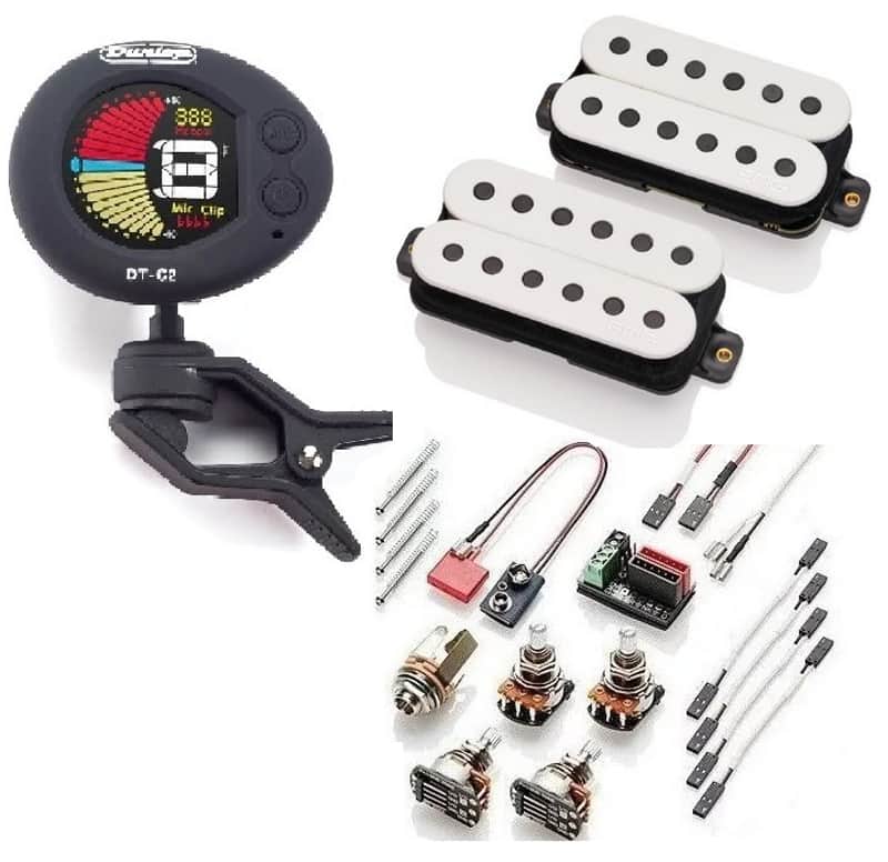 EMG Jim Root JR Daemonum WHITE Active Humbucker Guitar Pickup Set 49mm Standard Spaced 10mm Short Shaft Pots ( DUNLOP TUNER ) image 1