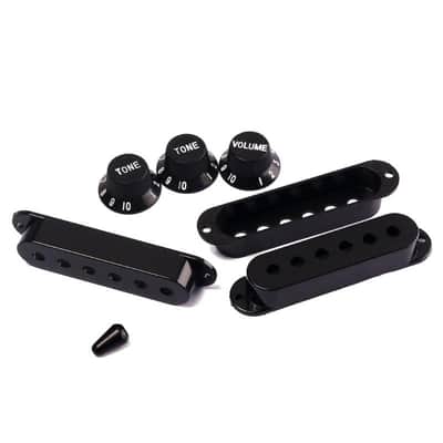 Black Guitar Parts Set Switch tip Single Coil Pickup Cover 1 Volume 2 Tone Knobs image 2