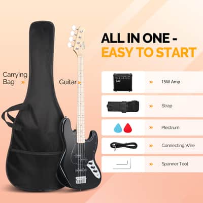 Glarry GJazz Electric Bass Guitar w/20W Amplifier Black image 3