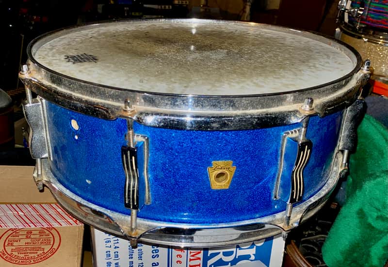 Ludwig No. 908 Jazz Festival 5x14" 8-Lug Snare Drum with Keystone Badge 1960 - 1968 - Blue Sparkle image 1