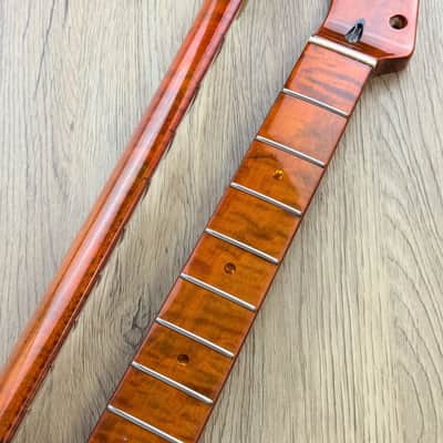 Left Handed Tiger Maple Wood Guitar Tele Style Neck, 22 Frets image 4