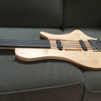 Custom built fretless, carved 5 string bass guitar Fretless 5 string 2020 Natural pure non toxic Tung oil,  8 applications image 10