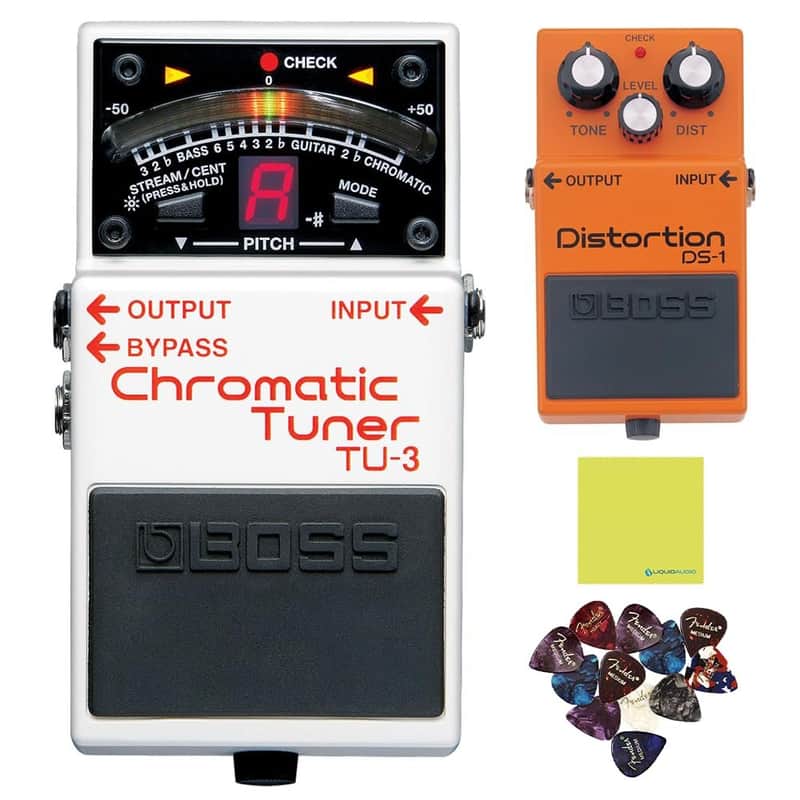 Boss TU-3 Chromatic Tuner Pedal with Bypass Bundle with Boss DS-1 Distortion Pedal, 12 Guitar Picks, Instrument Polishing Cloth - Accurate Tuning & Versatile Tone image 1