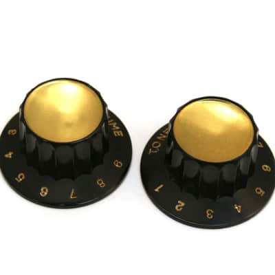 WDKN3B (2) Black Harmony Rocket Knob Set Guitar Black & Gold Top Kay/Harmony