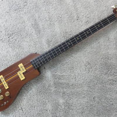 Vintage 1980s Austin Hatchet Wedge Travel Bass Guitar Natural Stained Body Rare image 1