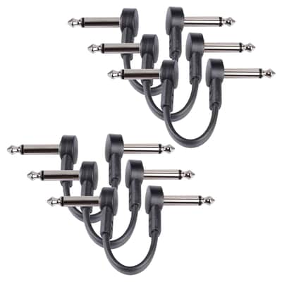 4 Inch Guitar Patch Cables 6 Pack, 1/4" TS Right Angle Effect Pedal Flat Cables, Pedal Board Patch Cables, Black image 1