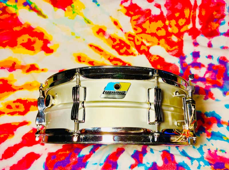 Ludwig L-404 Acrolite 5x14" 8-Lug Aluminum Snare Drum with Rounded Blue/Olive Badge 1979 - 1993 - Gray image 1