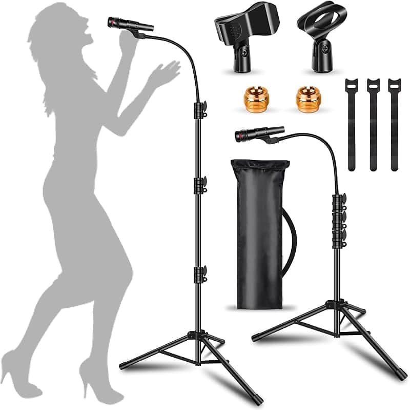 Mic Stand Boom Microphone Stands Floor Tripod Gooseneck Mike Stand Height Adjustable 3'- 6' with Mic Clips and 3/8" - 5/8" Adapter Microphone stand for Kids Singing Performance Wedding Stage image 1