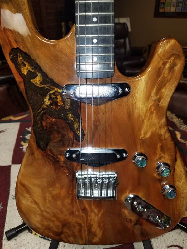 RARE Langcaster Swamp Kauri Wood Custom Electric Guitar by Joh Lang w/ Prehistoric Bird in Wood image 1