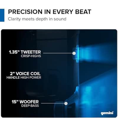 Gemini Sound GD-215PRO & GD-L215PRO 1300-Watt Professional PA Speakers with Bluetooth, LED Party Lighting, 3-Channel Mixer, and TWS Linking – Ultimate DJ and Event Sound Solution (GD-215PRO) image 2