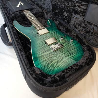 Tom Anderson Angel, Flame Maple Top, Ziricote FB, HC1/HC2+, Cajun Key Lime to Teal Burst, w/Bag image 2