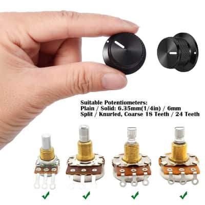Guitar Knobs Black Set Screw Top Hat Knob with Line Indicator, Knurled 1/4" Universal Aluminum Potentiometer Knobs for Volume/Tone Control, Compatible with Guitar, Bass, Effect Peda- 3pcs image 2