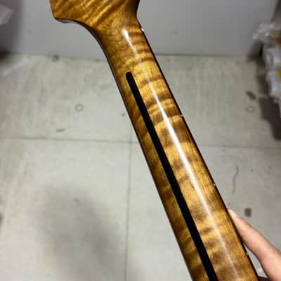 22frets Roasted flame Maple guitar neck Rosewood fingerboard 25.5 inch Bone nut gloss 25.5inch image 5
