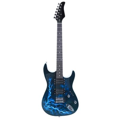 Lightning Style Electric Guitar with Power Cord/Strap/Bag/Plectrums Black & White image 3