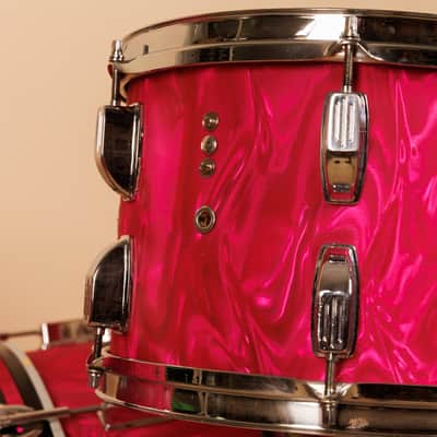1960s Duplex Tonecraft Pink Satin Flame Drumset image 10