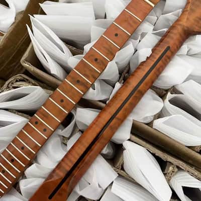 Flamed Stained Guitar Tele Style Tiger Maple Neck, 22 Frets Fingerboard image 3