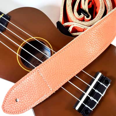 Coral Premium Leather Ukulele Strap - Light Orange Leather Design Ukulele Strap -Handmade -Soft Leather Ukulele Strap - Button Ukulele Strap image 1