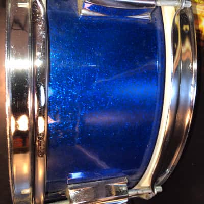 Beautiful Japanese  Snare Drum Unbranded  Stencil  1970s - Blue Sparkle image 3