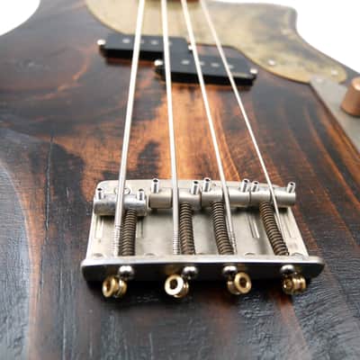Offbeat Guitars "Priscilla" Bass - Distressed Pine Body, EMG Geezer Butler P/U, Aged Brass Pickguard image 4