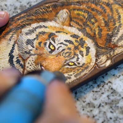 burnyblack custom made guitar strap leather 2.5" - tiger brown image 1