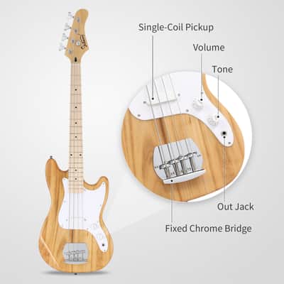 Glarry 30in GB Electric Bass Guitar Short Scale Burlywood image 7