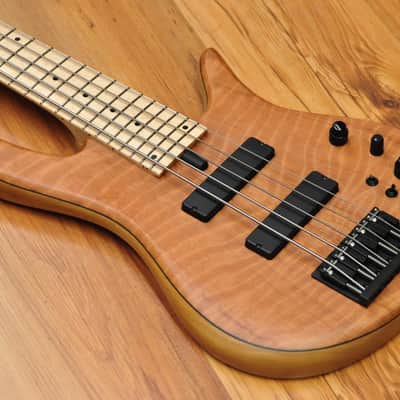 Fodera Monarch Std Special Doctorbass Edition Bird's eye Maple 5 string 19mm spacing - Figured Redwood top image 5
