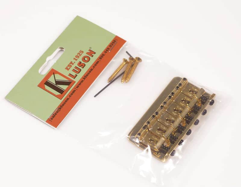 Kluson Vintage 6 String Fixed Hardtail Bridge, Through-mount, Gold image 1