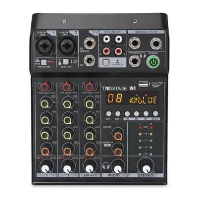 Audio Mixer Audio console Mini4 Portable 4-Channel DJ Mixer Console, Sound Mixing Board with USB BT image 1