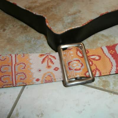 Vintage 1970's Ace-Style Guitar Strap! Metal Buckle, Trippy Orange Pattern! image 4