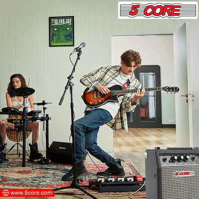 5 Core Guitar Amplifier 10 Watt Electric and Acoustic Amp for Practice with Inbuilt Speaker Aux Input Volume Bass Treble Control Amp GA 10 BLK image 13