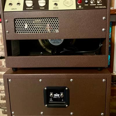 Magnatone Starlite Stack: Starlite 5-watt 1 x 8-inch Tube Combo Amp with matching Satellite 1X12-inch Ext. Cabinet w/ Magnatone covers. Mint and unused. image 12