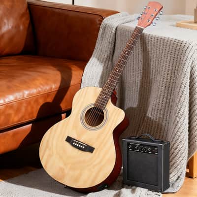 Cxxss 41-inch Willow panel guitar with matte binding, comes with a 15W amplifier, bag, tuner, strings and other accessories - Natural image 6