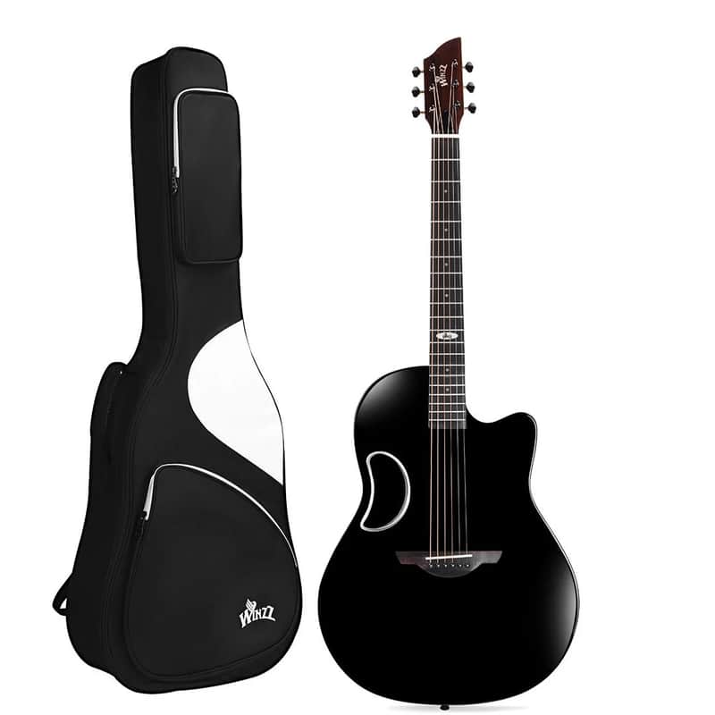 WINZZ AFO300C Solid Spruce Top With Carbon Fiber Back Acoustic Electric Guitar - Black image 1