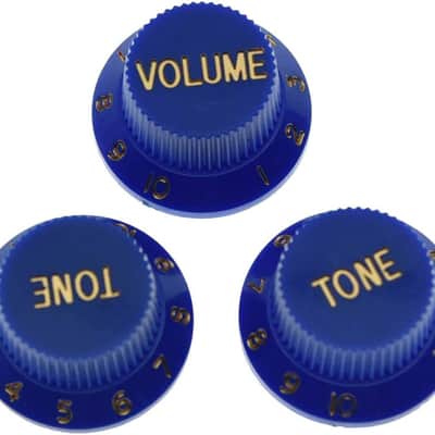 Set of 3 Blue w/Gold Number ST Strat Style Guitar Knob Volume Tone Knobs image 2