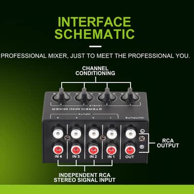 CX400 Mini Stereo Audio Mixer 4 Channel Passive Mixer 1 Input 4 Output Splitter image 5