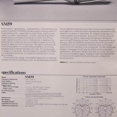Vintage 1980's Shure SM59 dynamic cardioid microphone Low Z USA w mic clip & pouch SM58 SM54 SM53 image 2