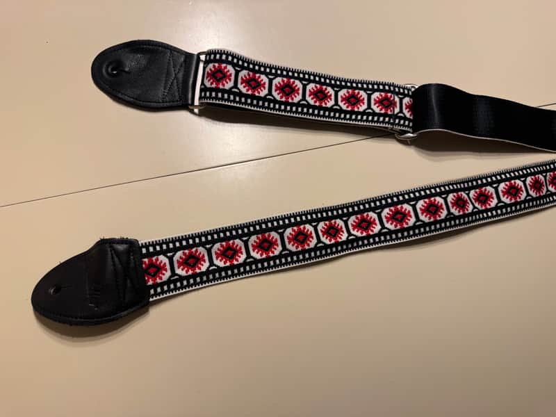 Souldier Pillar Seatbelt Guitar Strap — Red/White/Black Jacquard — Made in USA image 1