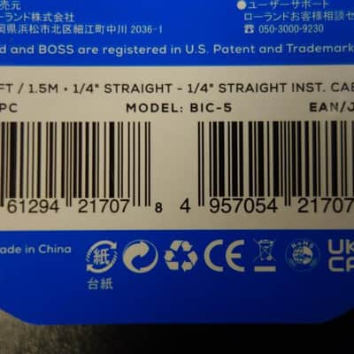 Boss BIC-5 5FT / 1,5 m Instrument Cable, Straight/Straight 1/4 Jack image 3