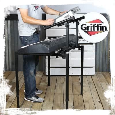 GRIFFIN Double Piano Keyboard Stand & Laptop Mount (QuickFOLD Series) – 2 Tier/Dual Portable Studio Mixer Rack for Turntables, DJ Coffins, Digital Audio Gear & Music Equipment – Folding Multi Stage image 14