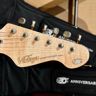 Vintage Guitars 30th Anniversary V6 Strat Overspray Relic  Super Flame Neck Lake Placid Gun Hill Blue image 18