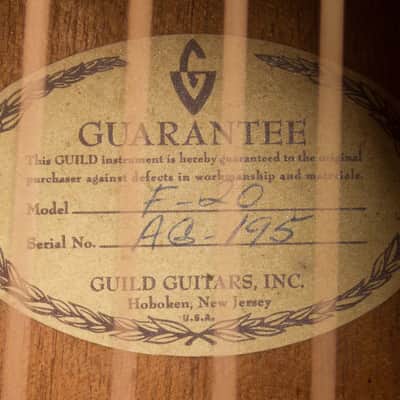 Immagine Guild  F-20 Flat Top Acoustic Guitar (1965), ser. #AG-195, molded black plastic hard shell case. - 13